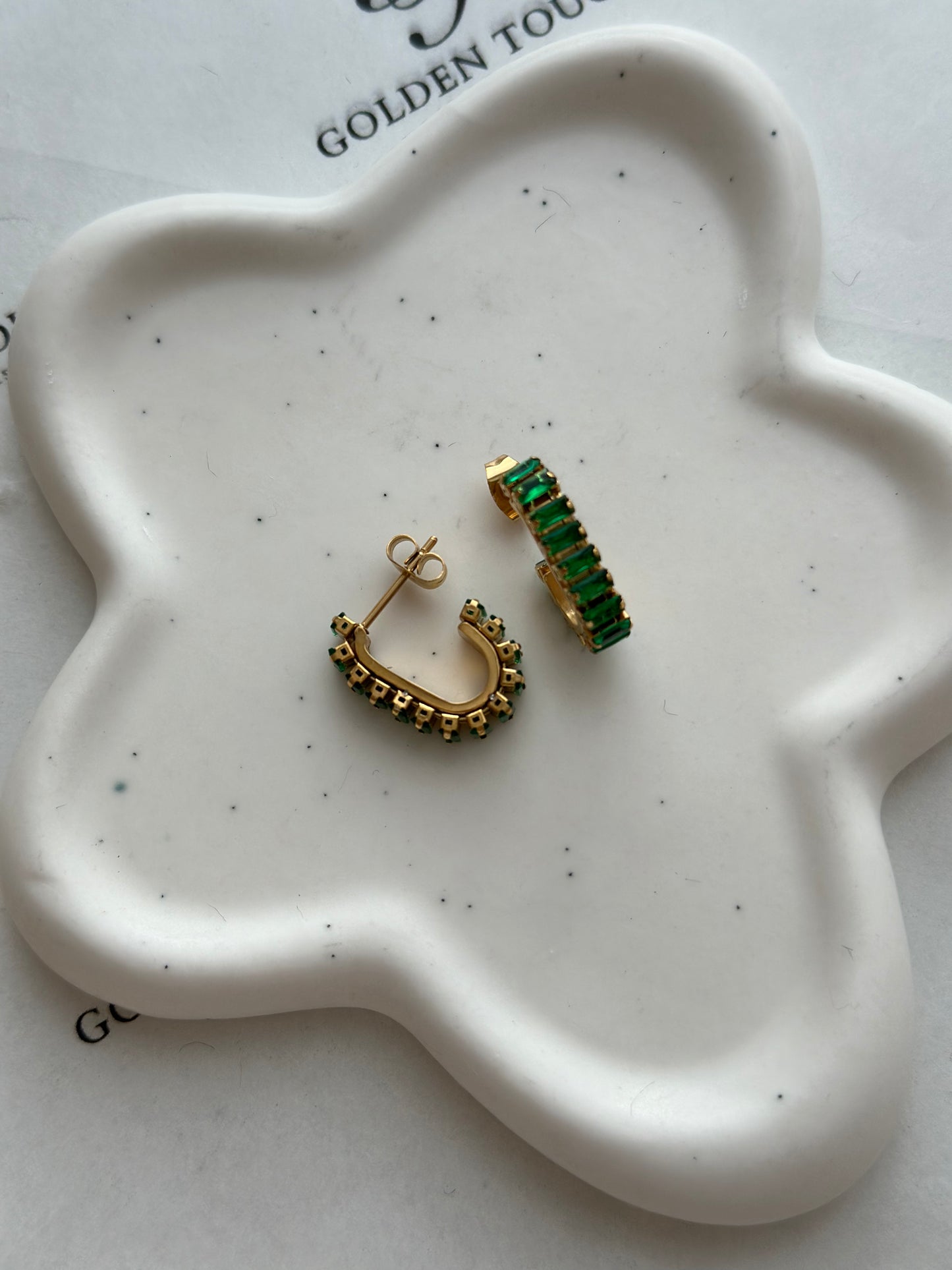 Gold Emerald Huggie Earrings – Baguette CZ