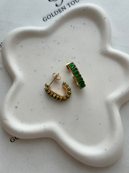Gold Emerald Huggie Earrings – Baguette CZ