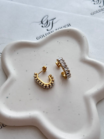 Gold Emerald Huggie Earrings – Baguette CZ