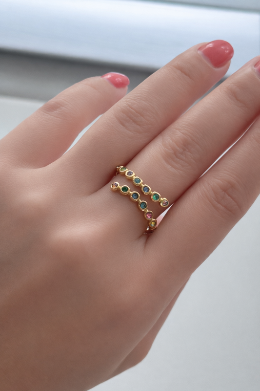 Multicolor Bezel Stacking Ring – Gold Tone