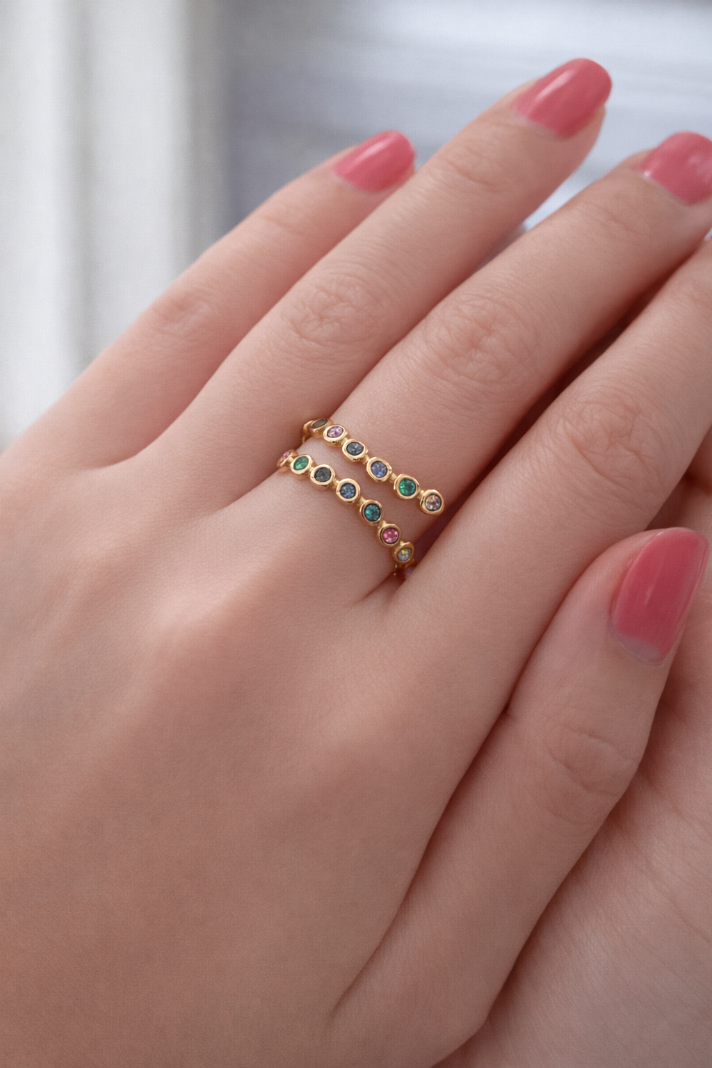 Multicolor Bezel Stacking Ring – Gold Tone