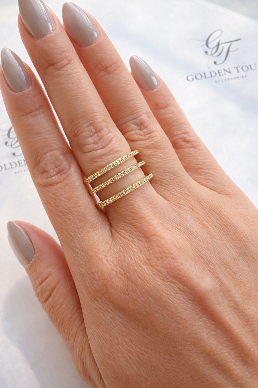 Modern Triple Band Gold Ring – Adjustable