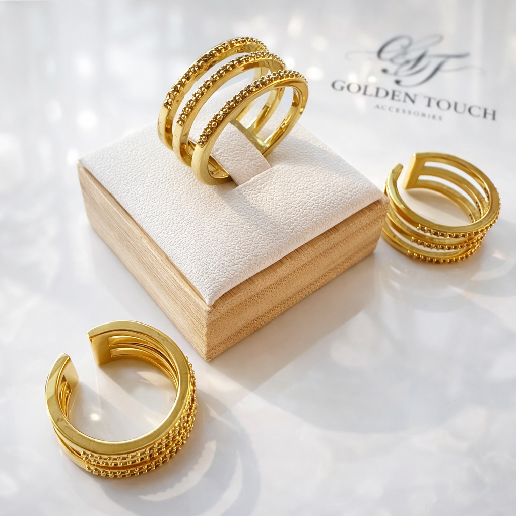 Modern Triple Band Gold Ring – Adjustable