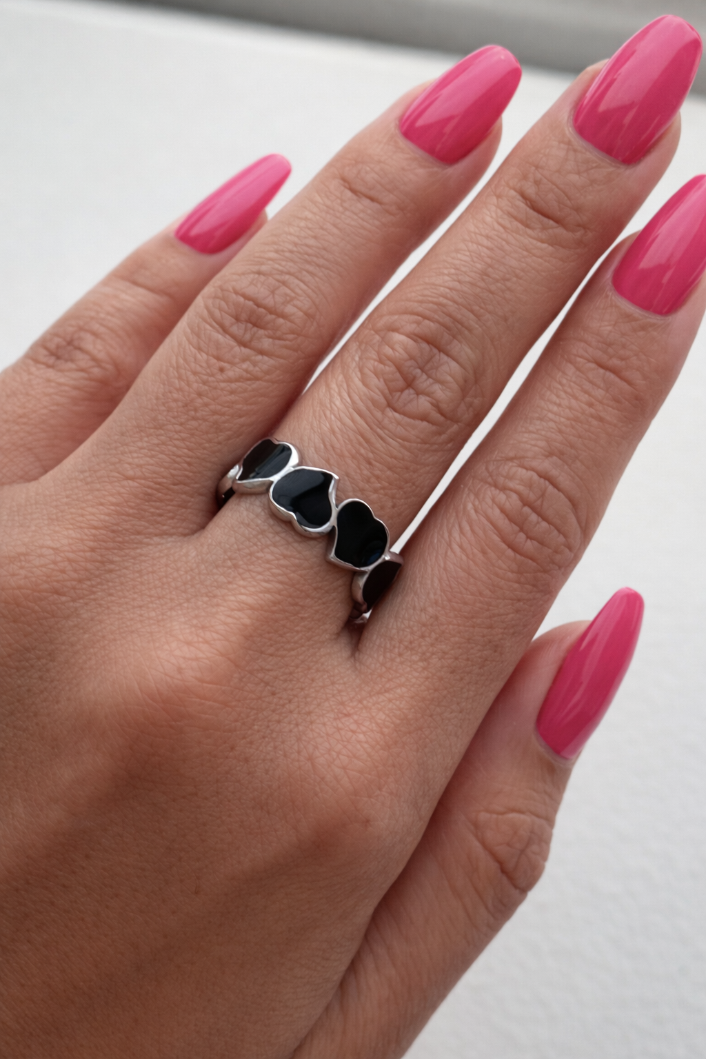 Modern Black Heart Open Adjustable Ring