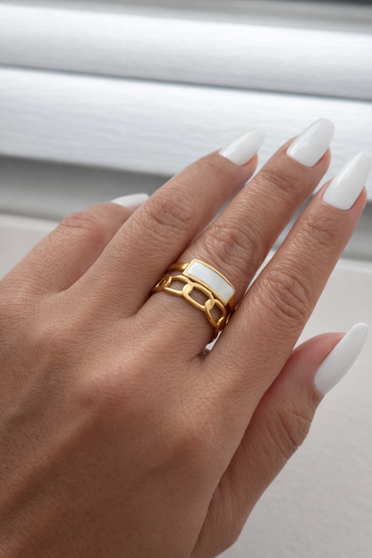 Luna Chain Inlay Ring – Waterproof Stainless Steel