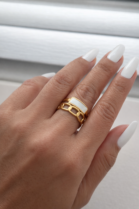Luna Chain Inlay Ring – Waterproof Stainless Steel