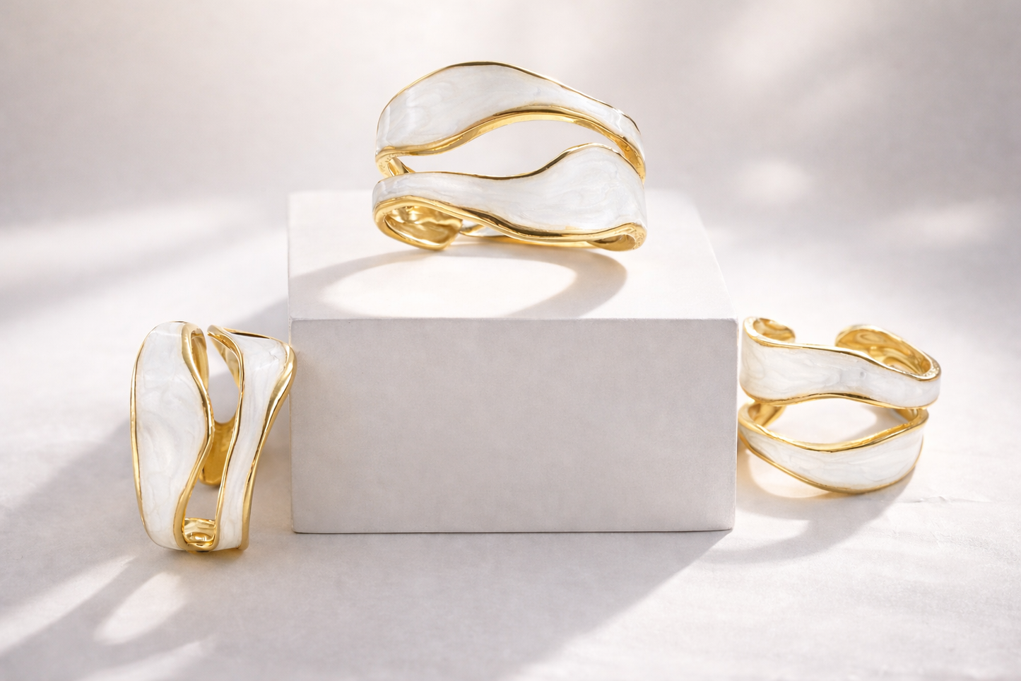 White Wave Statement Ring | Modern Gold Accent Ring