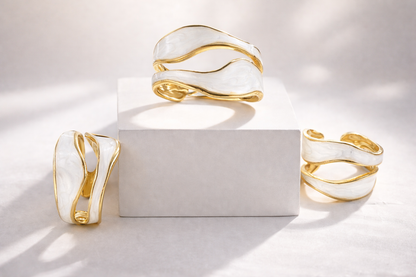 White Wave Statement Ring | Modern Gold Accent Ring