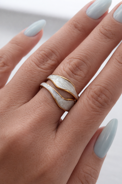 White Wave Statement Ring | Modern Gold Accent Ring