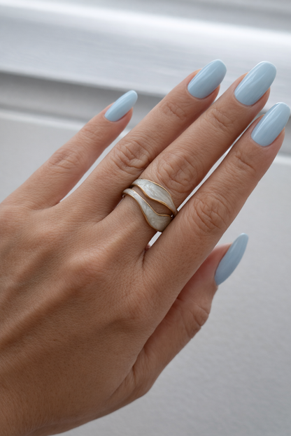 White Wave Statement Ring | Modern Gold Accent Ring