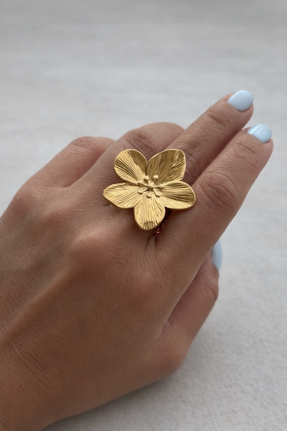 Golden Bloom Floral Statement Ring