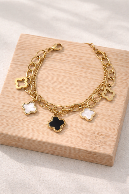 Clover Charm Layered Gold Bracelet