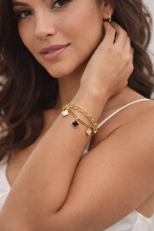 Clover Charm Layered Gold Bracelet