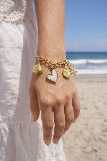 Beachside Heart & Shell Charm Bracelet