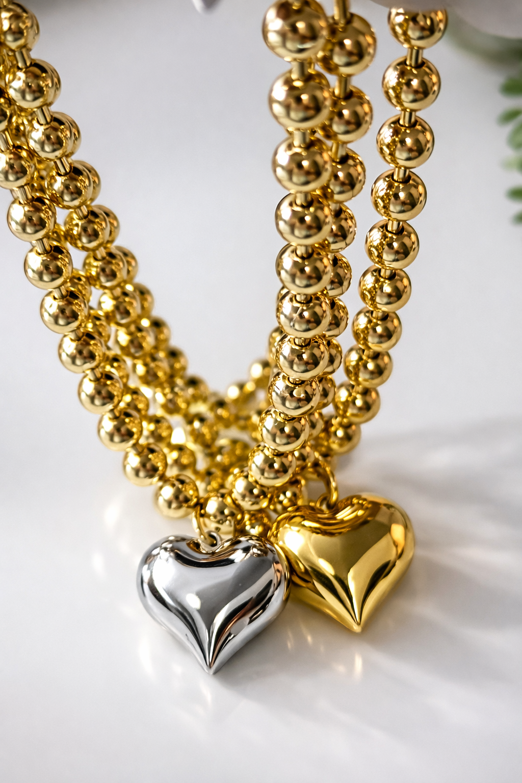 Gold Heart Beaded Necklace