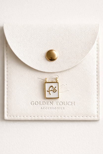 FE rectnagular charm with white and gold 