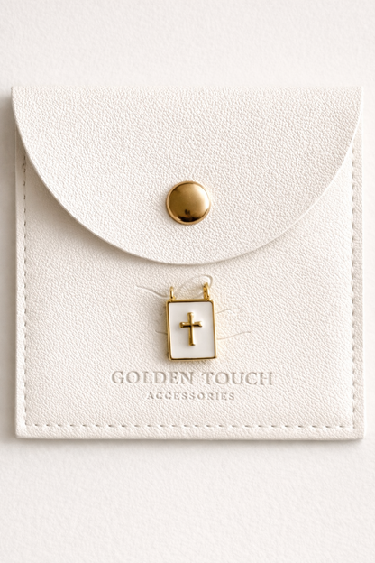 small cross charm on rectangular base