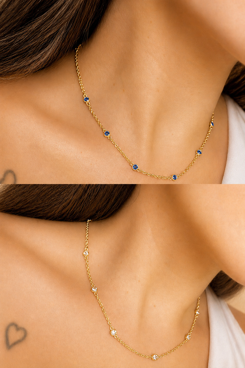 Cecilia Gold Zircon Station Necklace – 18K Gold Plated Dainty Layering Necklace