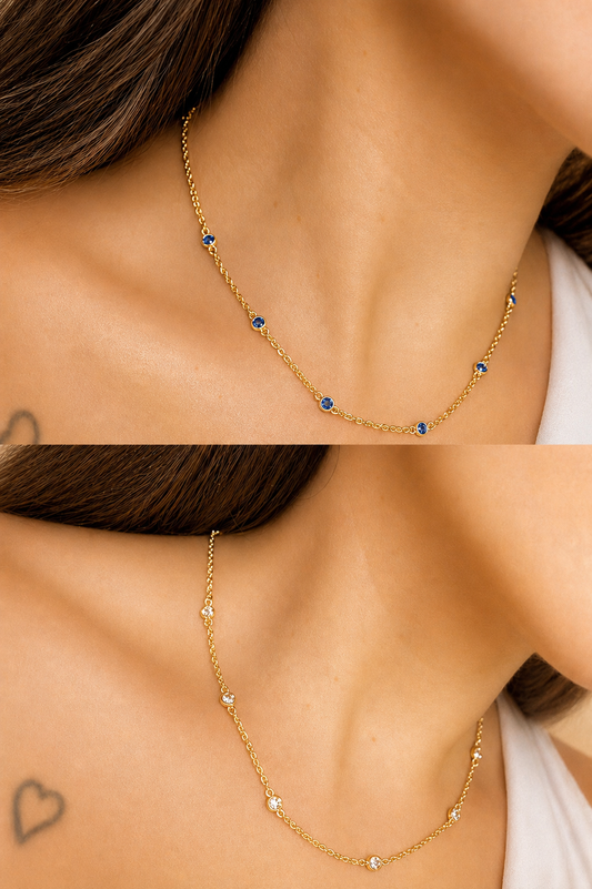 Cecilia Gold Zircon Station Necklace – 18K Gold Plated Dainty Layering Necklace