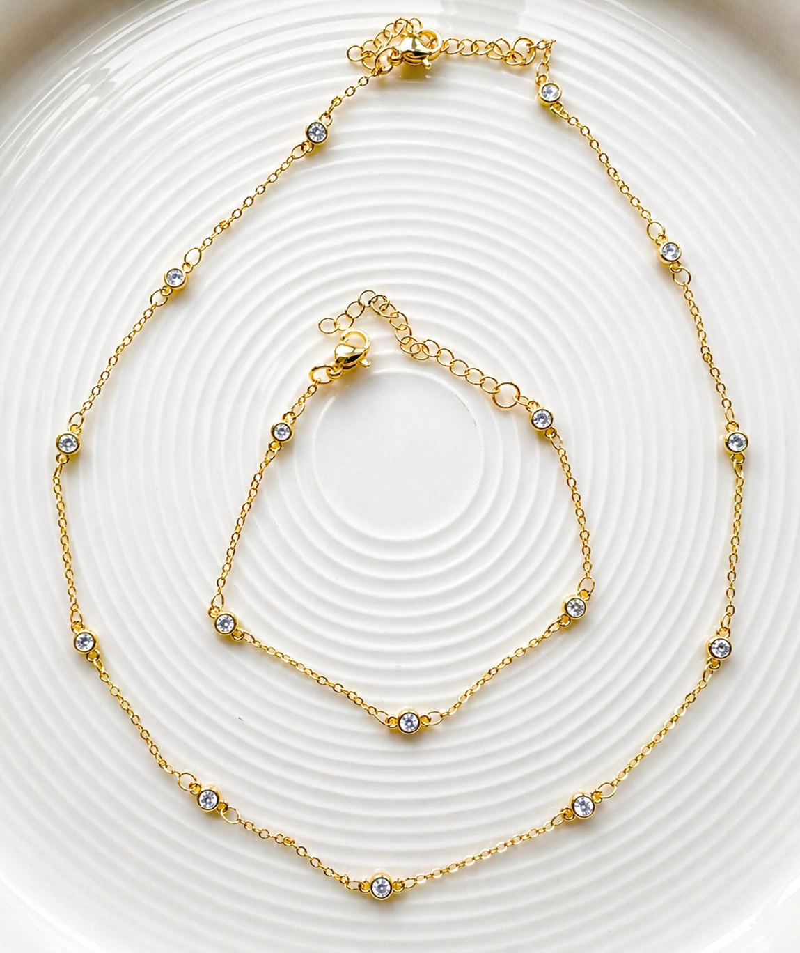 Cecilia Gold Zircon Station Necklace – 18K Gold Plated Dainty Layering Necklace