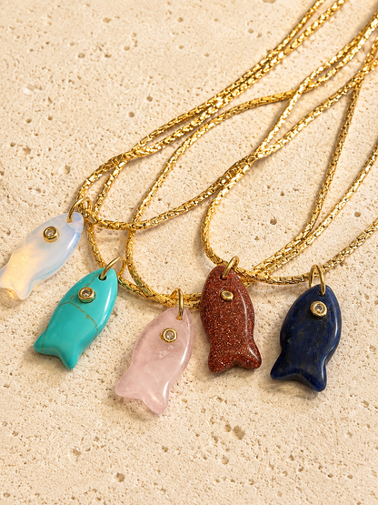 Rose Quartz Fish Pendant Gemstone Necklace