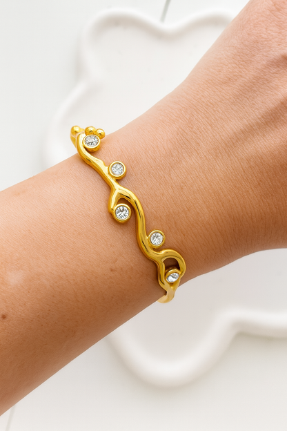 Mia Cuff Bracelet Gold Wave CZ Cuff