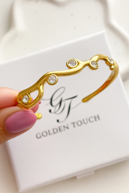 Mia Cuff Bracelet Gold Wave CZ Cuff