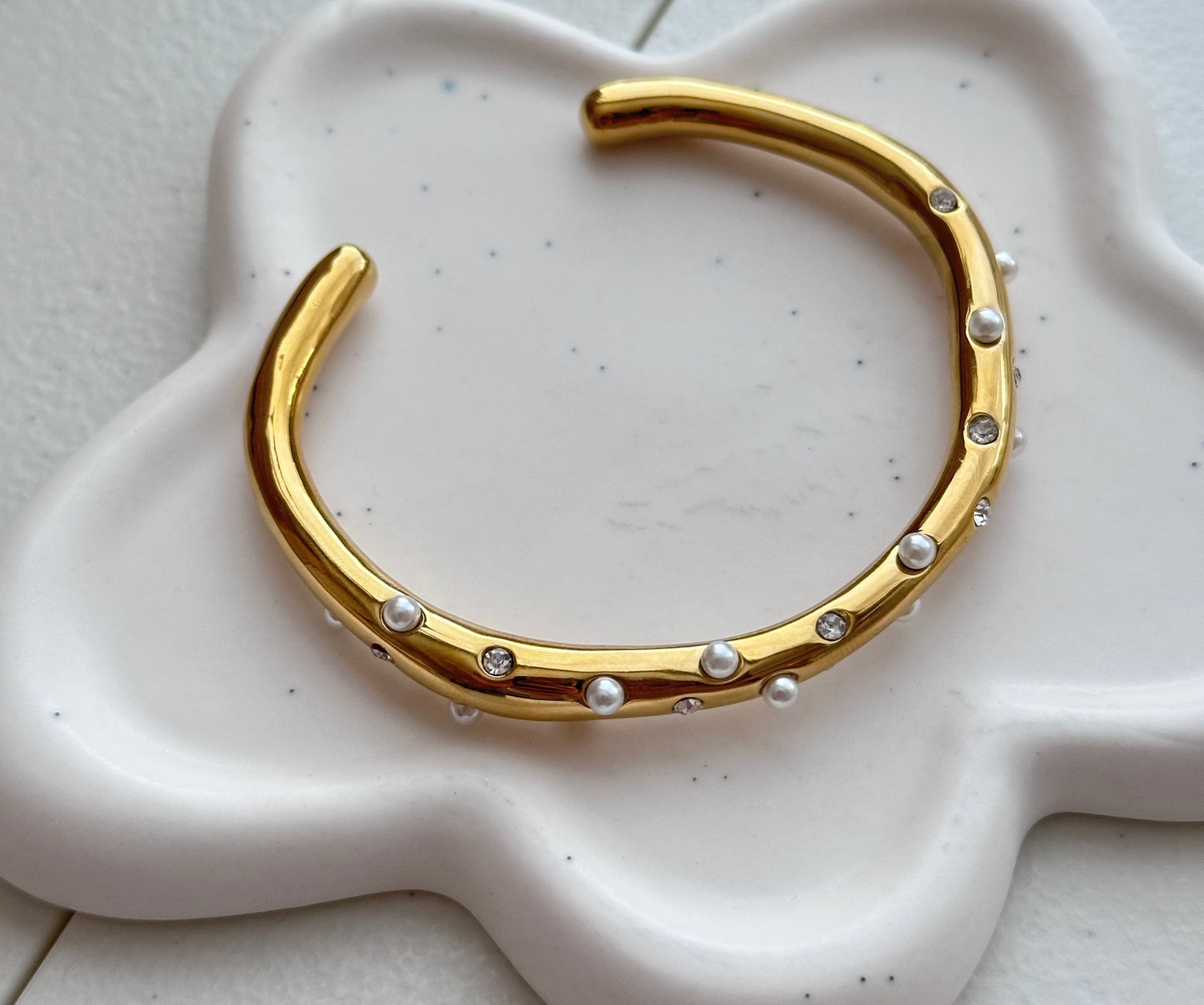 Mercy Cuff Bracelet Gold Pearls & CZ