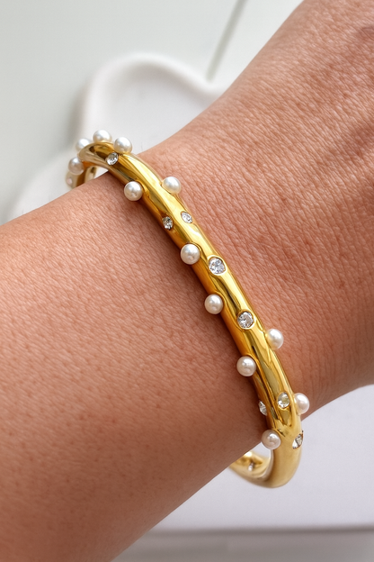 Mercy Cuff Bracelet Gold Pearls & CZ