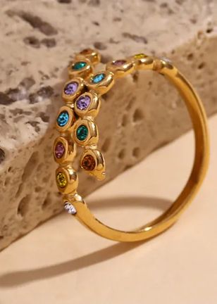 Multicolor Bezel Stacking Ring – Gold Tone
