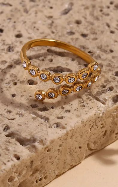 White Bezel Stacking Ring – Gold Tone