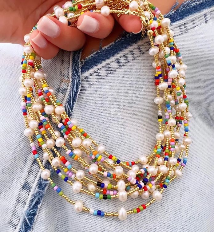 Golden Confetti Pearl Necklace