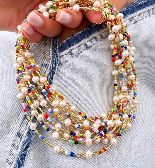 Golden Confetti Pearl Necklace