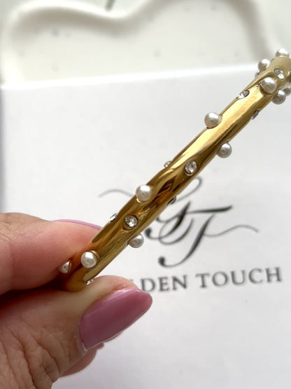 Mercy Cuff Bracelet Gold Pearls & CZ