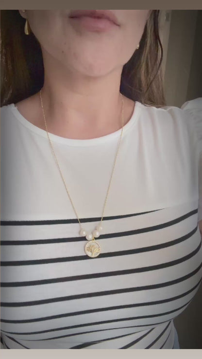 Dainty Tree of Life Mother of Pearl Necklace – Adjustable Gold Necklace
